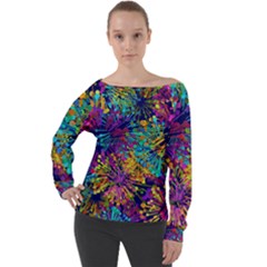 Illustration Graphics Design Art Off Shoulder Long Sleeve Velour Top by Wegoenart
