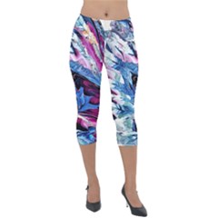 Feathers Lightweight Velour Capri Leggings  by kaleidomarblingart