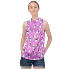 Coffee Chocolate Milk Drink Hot High Neck Satin Top by Wegoenart