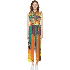 Illustration Robot Cute Sweet Futuristic Women s Frill Top Chiffon Jumpsuit by Wegoenart