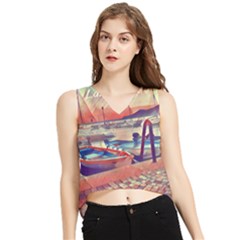 Boats On Lake Garda V-neck Cropped Tank Top by ConteMonfrey