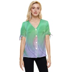 Gradient Green Blue Bow Sleeve Button Up Top by ConteMonfrey