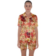 Seamless Pattern Textile Surface Luxury Vintage Satin Short Sleeve Pajamas Set by Wegoenart
