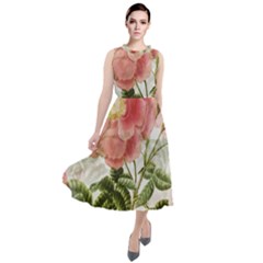 Flowers Vintage Background Retro Floral Stem Round Neck Boho Dress by Wegoenart