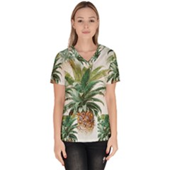 Pineapple Pattern Background Seamless Vintage Women s V-neck Scrub Top by Wegoenart