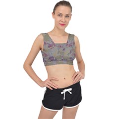 Pattern Armenian Birds V-back Sports Bra by Gohar