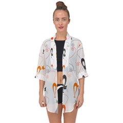 Cartoon Cat Seamless Pattern Graphic Open Front Chiffon Kimono by Jancukart