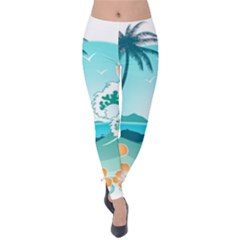 Paradise Heaven Holiday Beach Orange Ocean Velvet Leggings by Jancukart