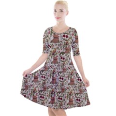 Architecture Ornaments Quarter Sleeve A-line Dress by Gohar