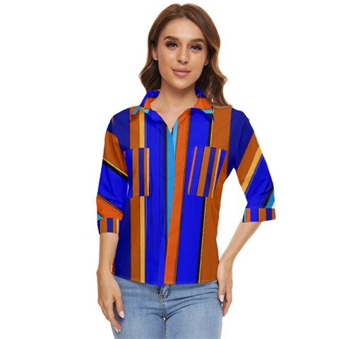 Abstract Blue And Orange 930 Women s Quarter Sleeve Pocket Shirt by KorokStudios
