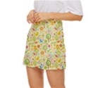 Nature Doodle Art Trees Birds Owl Children Pattern Multi Colored Mini Front Wrap Skirt View2