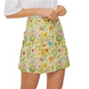 Nature Doodle Art Trees Birds Owl Children Pattern Multi Colored Mini Front Wrap Skirt View3
