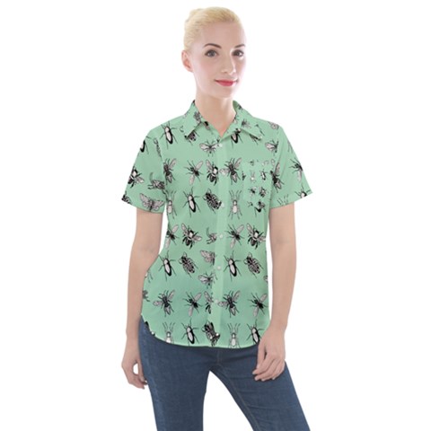 Insects Pattern Women s Short Sleeve Pocket Shirt by Valentinaart