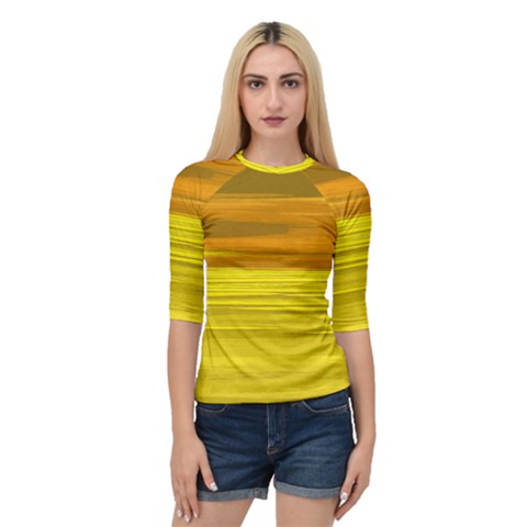 Yellow And Gold Horizontal Stripes - Abstract Art Quarter Sleeve Raglan Tee by KorokStudios