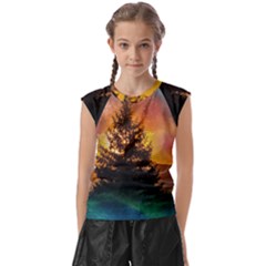 Tree Nature Landscape Fantasy Magical Cosmic Kids  Raglan Cap Sleeve Tee by danenraven