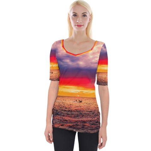 Denmark Sunset Dusk Sky Clouds Sea Ocean Water Wide Neckline Tee by danenraven