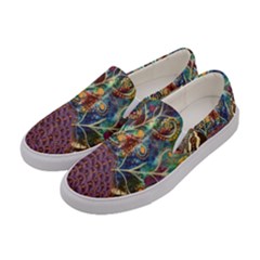 Peacock Mixed Media Bird Animal Women s Canvas Slip Ons by danenraven