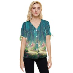 Magical Forest Forest Painting Fantasy Bow Sleeve Button Up Top by danenraven