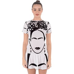 Frida Kahlo  Drop Hem Mini Chiffon Dress by Sobalvarro