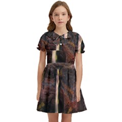 Waterfall Cascade Mountains Cliffs Northern Lights Kids  Bow Tie Puff Sleeve Dress by danenraven