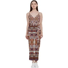 Pastels Kaleidoscope V-neck Spaghetti Strap Tie Front Jumpsuit by kaleidomarblingart