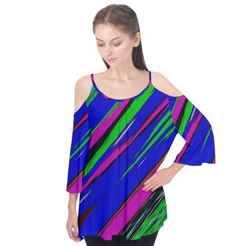 Diagonal Green Blue Purple And Black Abstract Art Flutter Tees by KorokStudios
