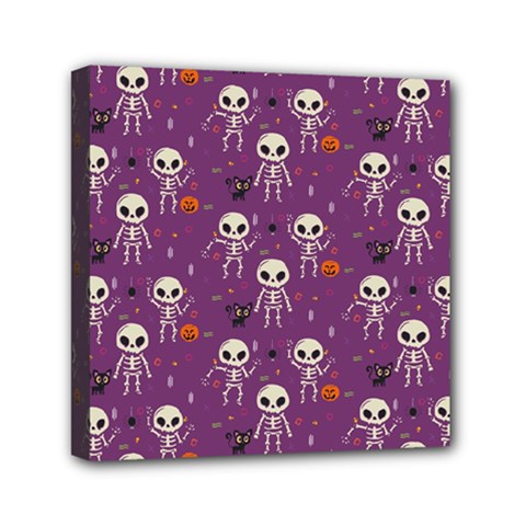 Background Halloween Pattern Pumpkin Skeleton Bat Mini Canvas 6  X 6  (stretched) by Ravend
