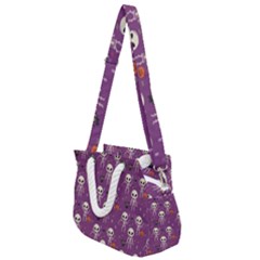 Background Halloween Pattern Pumpkin Skeleton Bat Rope Handles Shoulder Strap Bag by Ravend