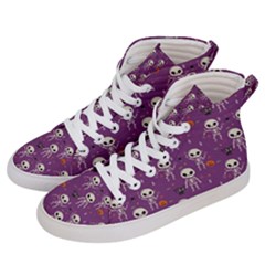 Background Halloween Pattern Pumpkin Skeleton Bat Men s Hi-top Skate Sneakers by Ravend