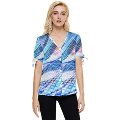 Background Neon Geometric Cubes Colorful Lights Bow Sleeve Button Up Top by Ravend
