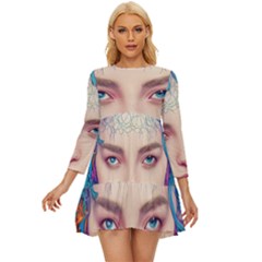 Pepper Colors Girl Long Sleeve Babydoll Dress by Sparkle