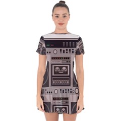Cassette Recorder 80s Music Stereo Drop Hem Mini Chiffon Dress by Pakemis
