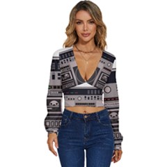 Cassette Recorder 80s Music Stereo Long Sleeve Deep-v Velour Top by Pakemis