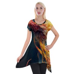 Flame Deep Sea Underwater Creature Wild Short Sleeve Side Drop Tunic by Pakemis