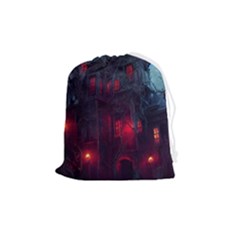 Haunted House Halloween Cemetery Moonlight Drawstring Pouch (medium) by Pakemis