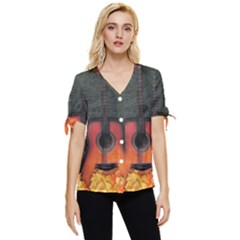 Guitar Ropes Music Instrument Sound Melody Bow Sleeve Button Up Top by Pakemis