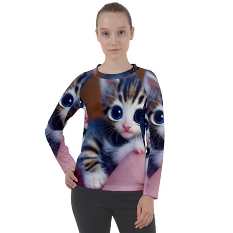 Cute Kitten Kitten Animal Wildlife 3d Women s Long Sleeve Raglan Tee by Pakemis