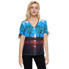 Surreal Fantasy Abstract Art Creativity Horizon Bow Sleeve Button Up Top by Pakemis