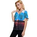 Surreal Fantasy Abstract Art Creativity Horizon Bow Sleeve Button Up Top View2