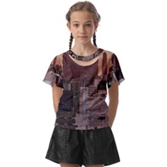 Skyline Skyscrapers Futuristic Sci-fi Panorama Kids  Front Cut Tee by Pakemis