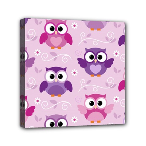 Seamless Cute Colourfull Owl Kids Pattern Mini Canvas 6  X 6  (stretched) by Pakemis