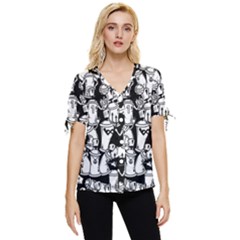 Graffiti Spray Can Characters Seamless Pattern Bow Sleeve Button Up Top by Pakemis