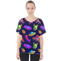 Space Pattern V-neck Dolman Drape Top by Pakemis