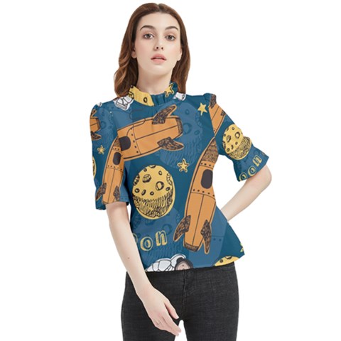 Missile Pattern Frill Neck Blouse by Pakemis