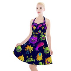 Space Patterns Halter Party Swing Dress  by Pakemis