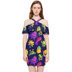 Space Patterns Shoulder Frill Bodycon Summer Dress by Pakemis
