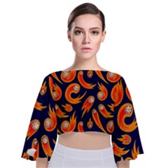Space Patterns Pattern Tie Back Butterfly Sleeve Chiffon Top by Pakemis