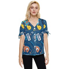Seamless Pattern Vector Submarine With Sea Animals Cartoon Bow Sleeve Button Up Top by Pakemis
