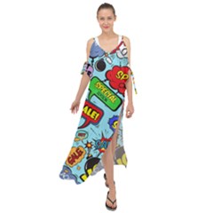 Comic Bubbles Seamless Pattern Maxi Chiffon Cover Up Dress by Pakemis