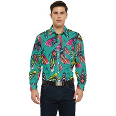 Vintage Colorful Insects Seamless Pattern Men s Long Sleeve Pocket Shirt  by Pakemis